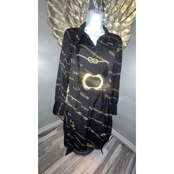 Ann Taylor Tunic Lined Mini Dress Black with Equestrian Chain, Size Medium - Picture 9 of 16